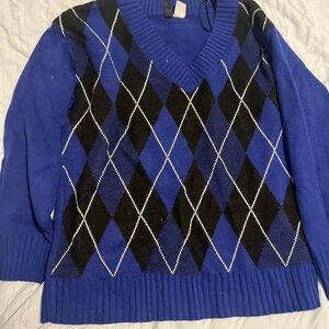 H&M Blue and Black Argyle Sweater